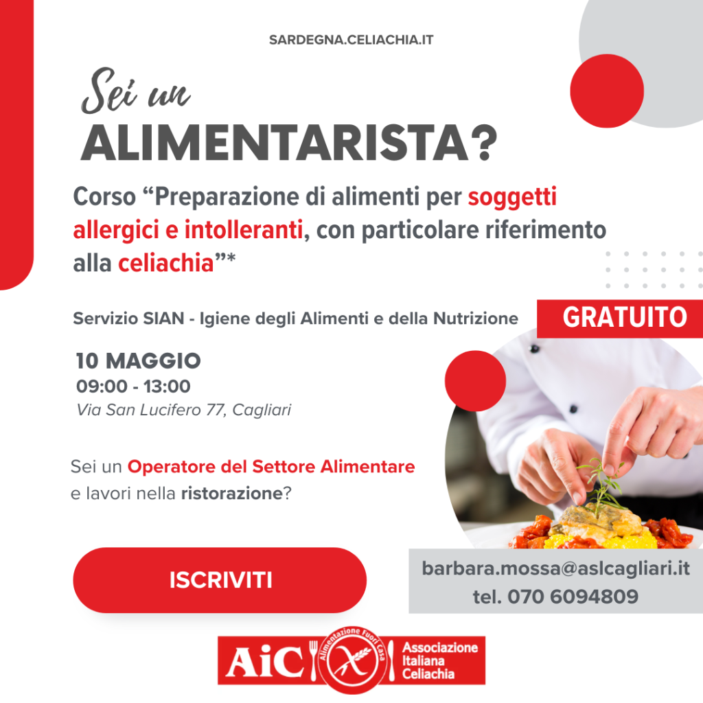 Corso sulla preparazione di alimenti per soggetti allergici e/o intolleranti, con particolare riferimento alla celiachia