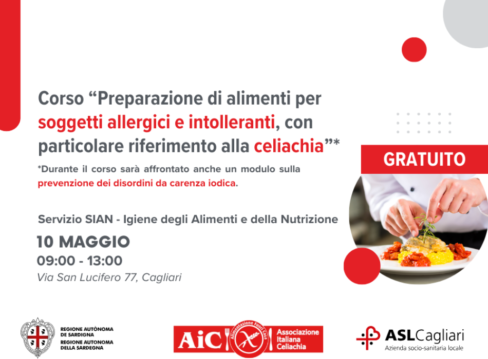 Corso sulla preparazione di alimenti per soggetti allergici e/o intolleranti, con particolare riferimento alla celiachia